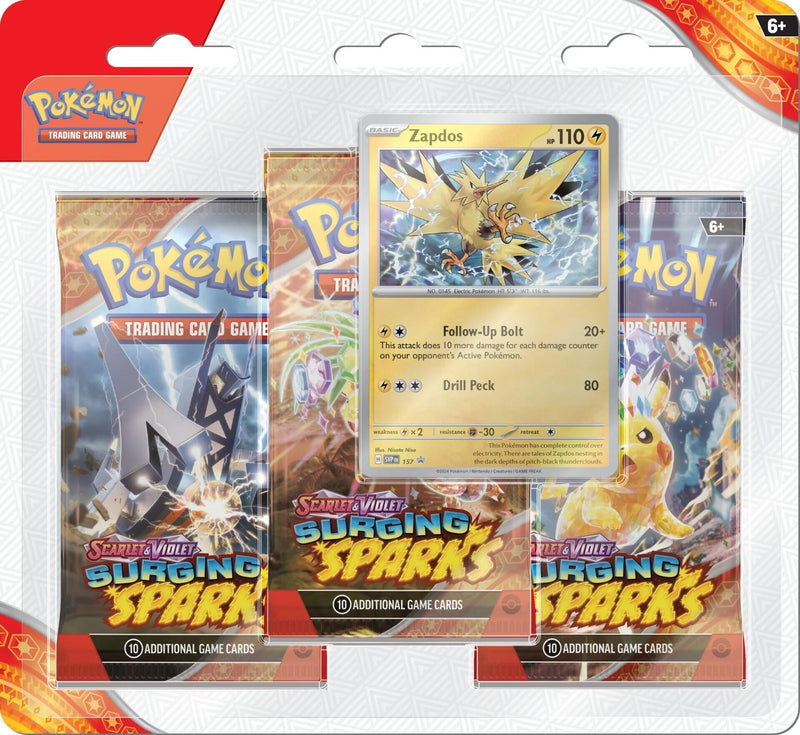 Pokémon TCG: Scarlet & Violet: Surging Sparks - 3 Pack Blisters (Zapdos)